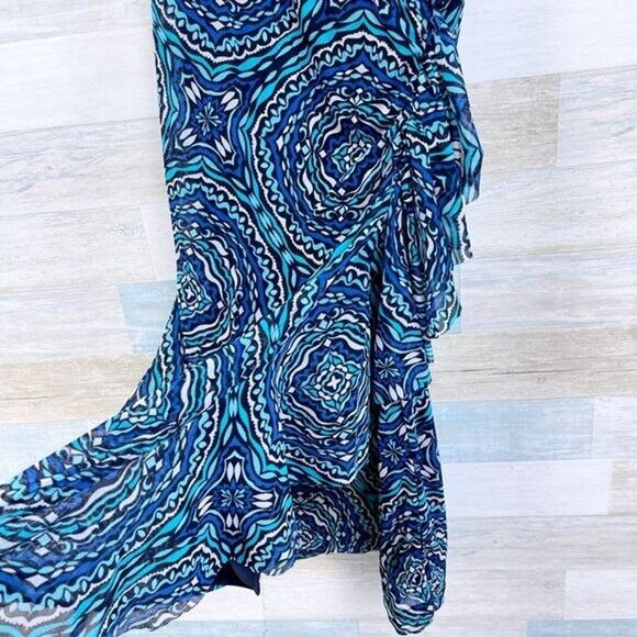 NEW YORK & COMPANY Medallion Print Ruffle Wrap Mesh Dress Womens Small - Picture 5 of 8